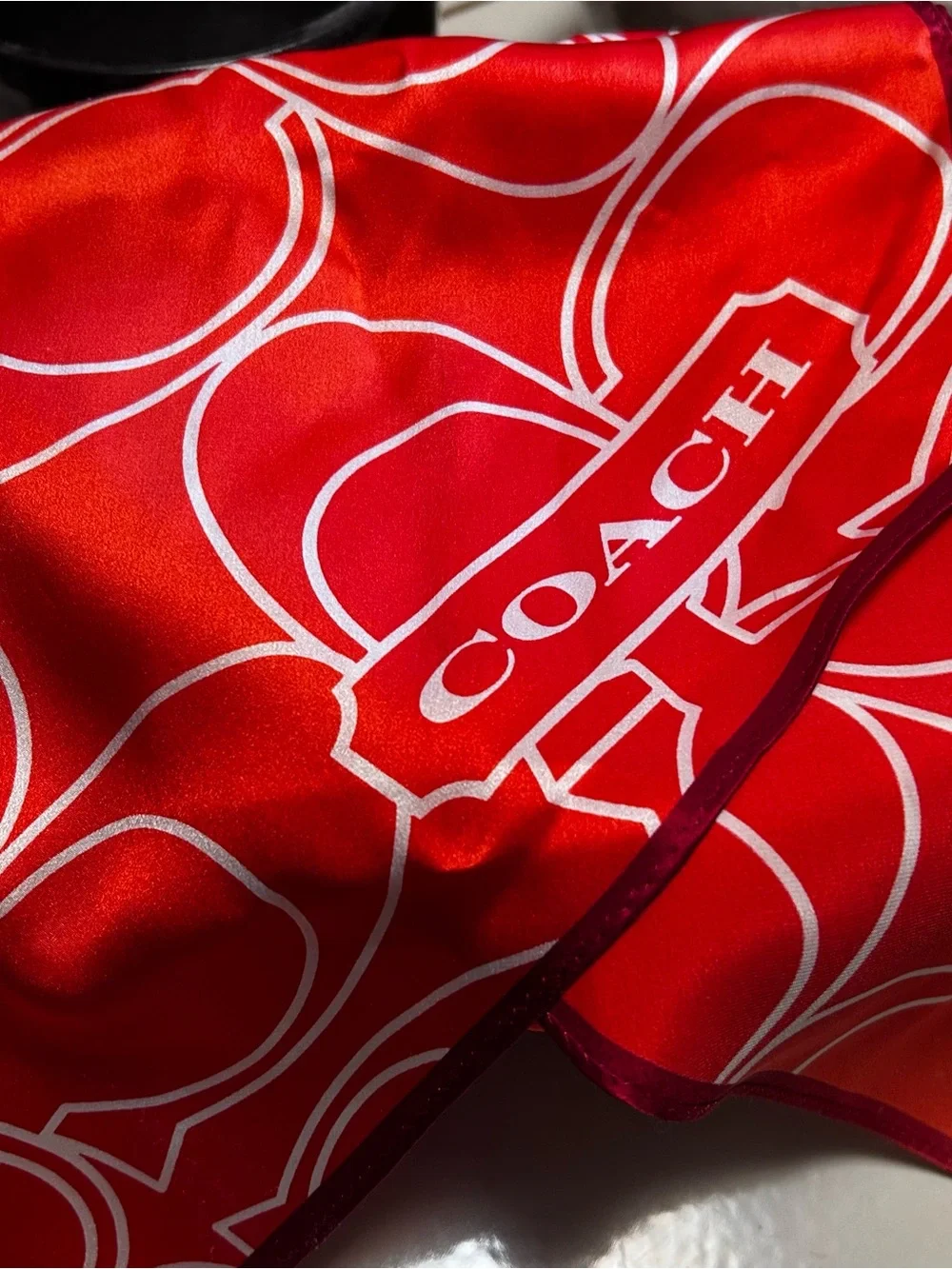Coach Orange and White Logo Silk Scarf - Picture 2 of 3